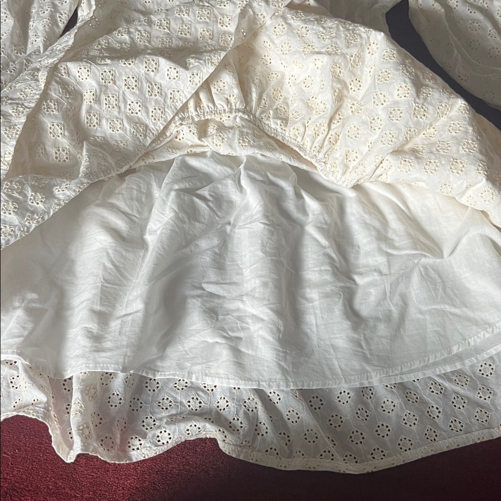 Just Me Ivory Eyelet Mini Dress Balloon Sleeves - Picture 9 of 11